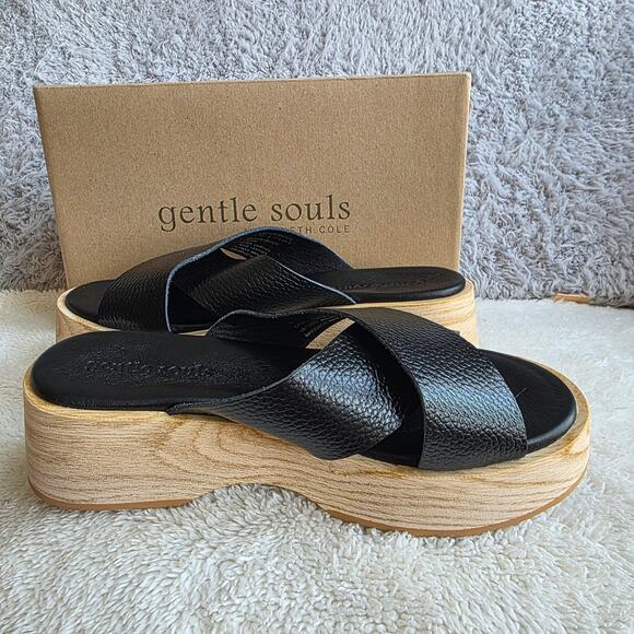 NEW Gentle Souls Women's Orion Crisscross Slip On Platform Sandal Size 10M Black - Picture 2 of 5